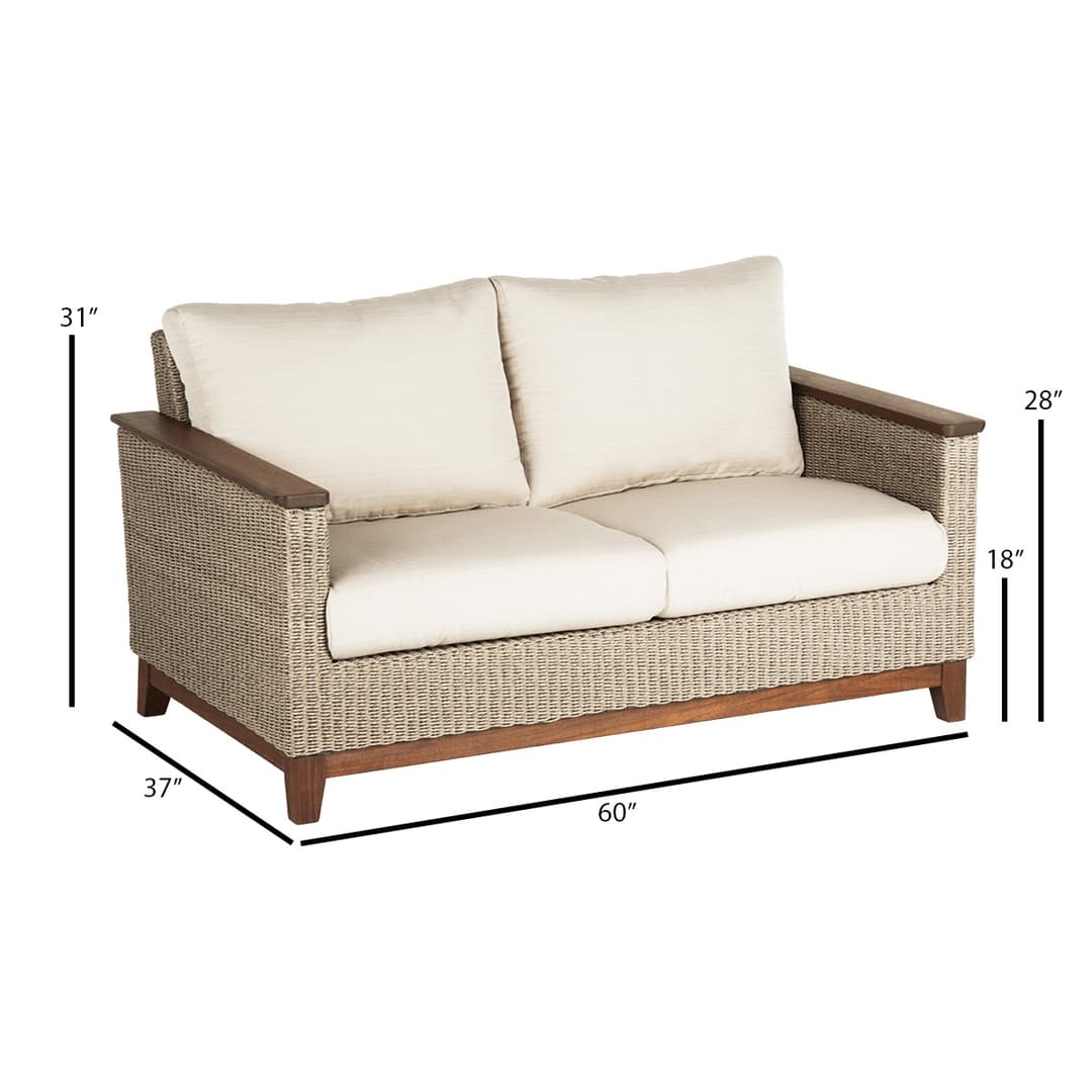 Jensen Outdoor Coral Woven Loveseat - Natural - Dimension Image Jensen Outdoor Coral Woven Loveseat - Natural - Dimension Image