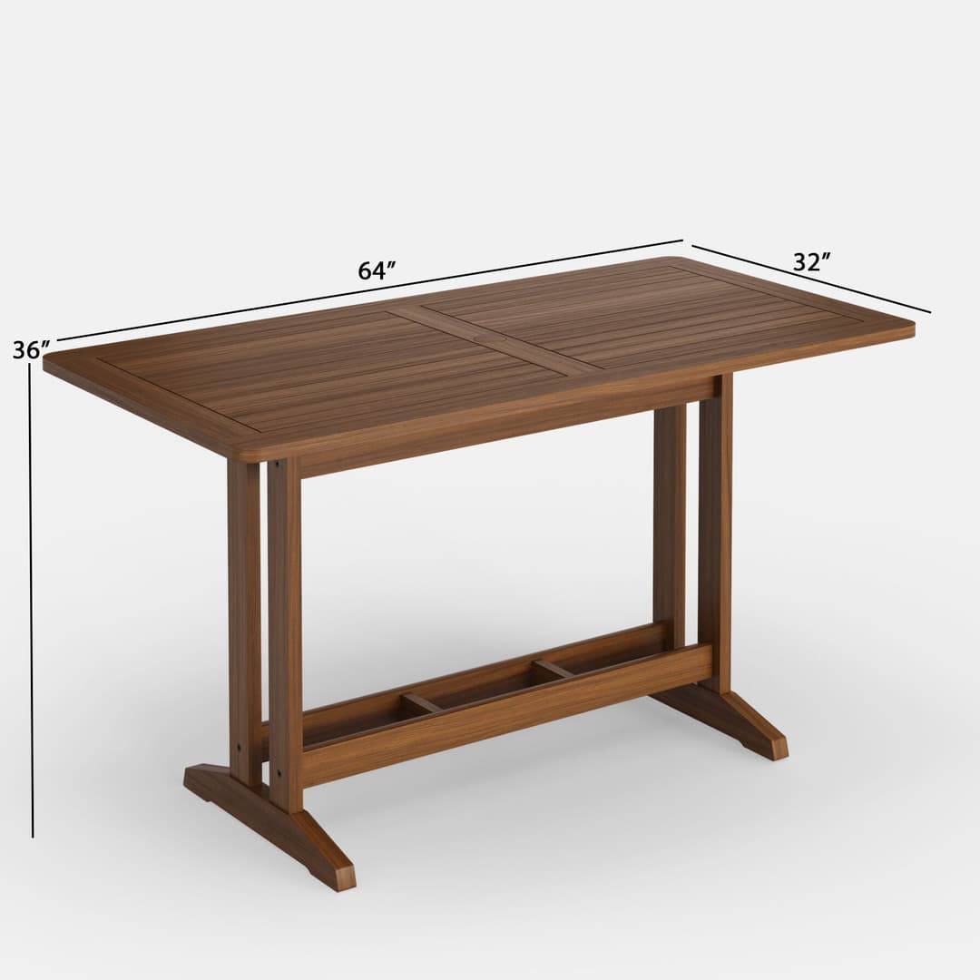 Jensen Outdoor Foundations 64" Ipe Wood Rectangular Counter Table - Dimension Image Jensen Outdoor Foundations 64" Ipe Wood Rectangular Counter Table - Dimension Image