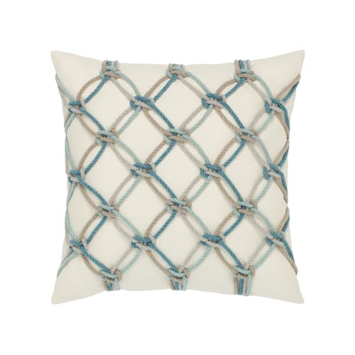 Elaine Smith 20" x 20" Aqua Rope Sunbrella Outdoor Pillow
