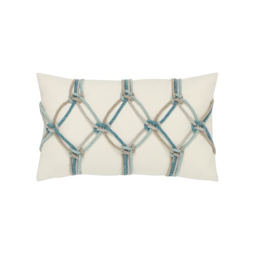 Elaine Smith 20" x 12" Aqua Rope Lumbar Sunbrella Outdoor Pillow